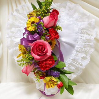 Bright Satin Heart Casket Pillow