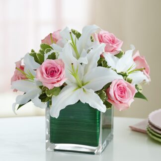 Modern Embrace Pink Rose & Lily Cube
