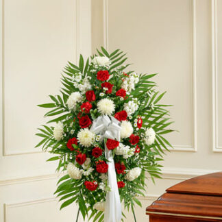 Deepest Sympathies Red & White Standing Spray