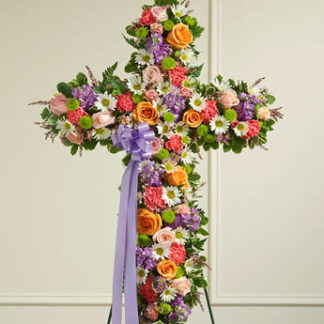 Pastel Mixed Flower Standing Cross