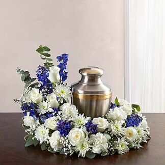 Cremation Wreath Blue and White